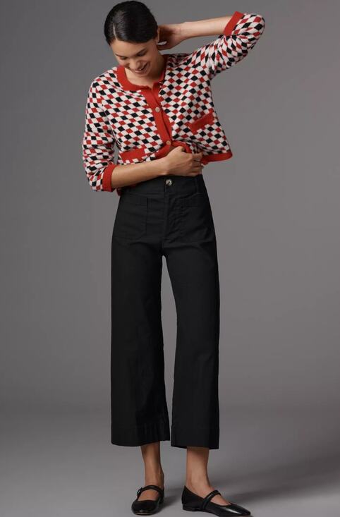 Anthropologie Pants - Anthropologie Maeve The Colette Cropped Wide Leg Pants Black Trousers Size 28